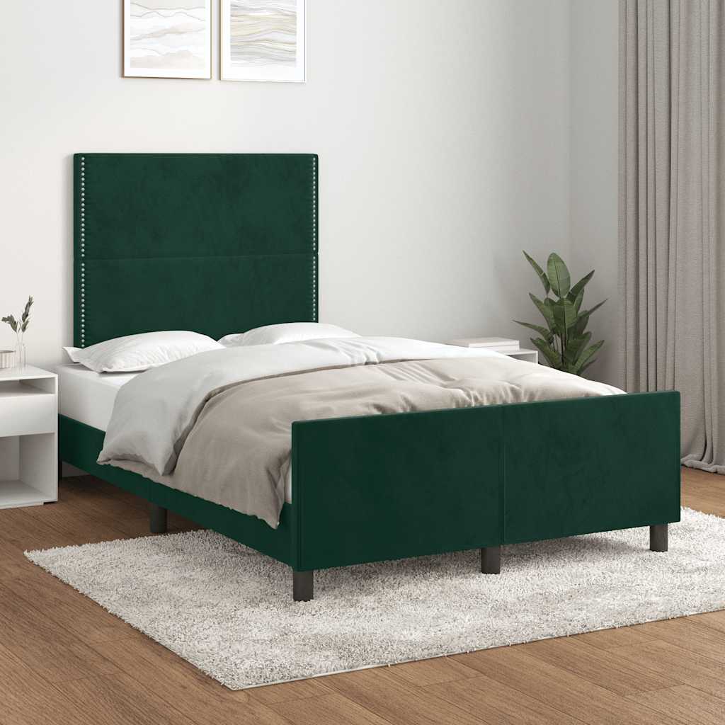 Estrutura de cama sem colchão 120x200 cm veludo verde-escuro