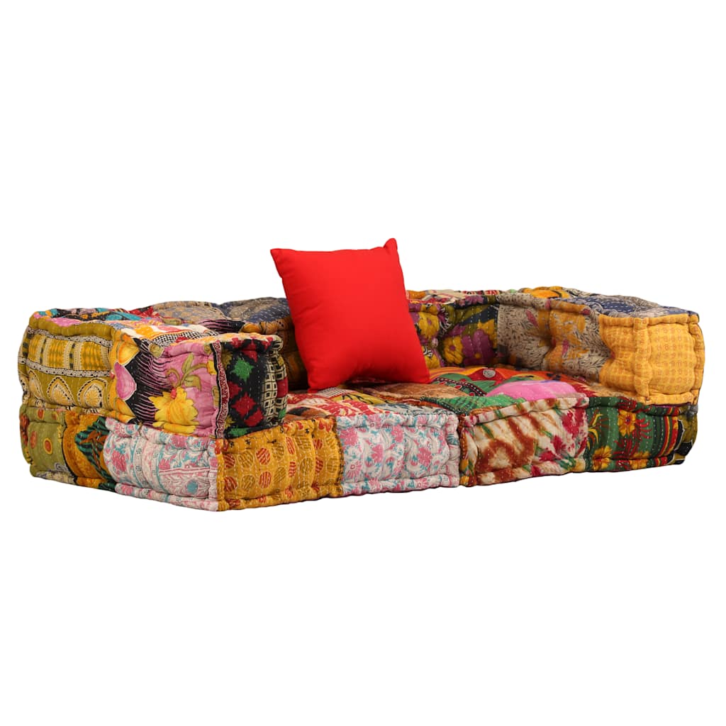 Pufe modular de 2 lugares tecido em retalhos