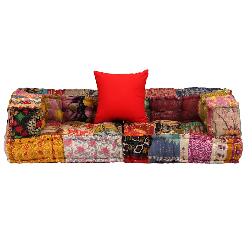 Pufe modular de 2 lugares tecido em retalhos
