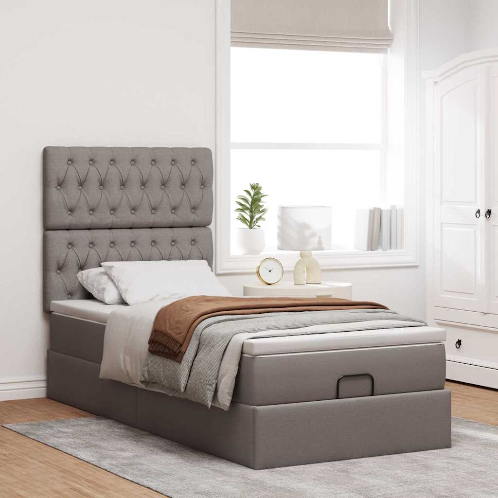 Cama otomana com colchão 90x200 cm tecido cinza