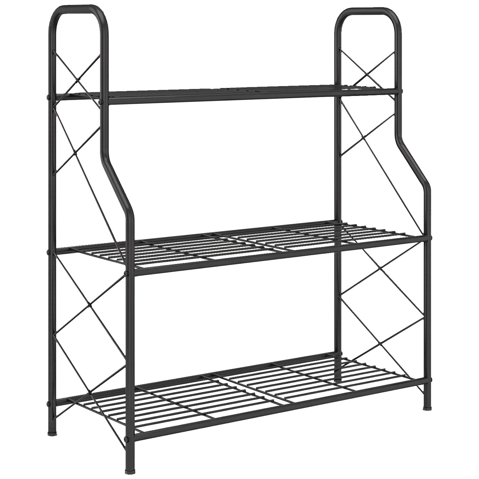Suporte para plantas de 3 níveis estante metálica resistente para interior e exterior 69x28,5x78 cm preto