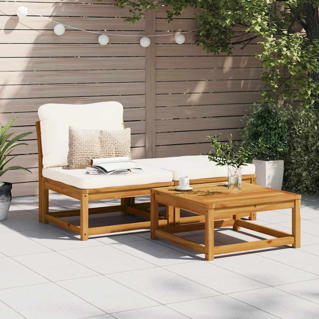 3 Pcs conjunto lounge de jardim c/ almofadões acácia maciça