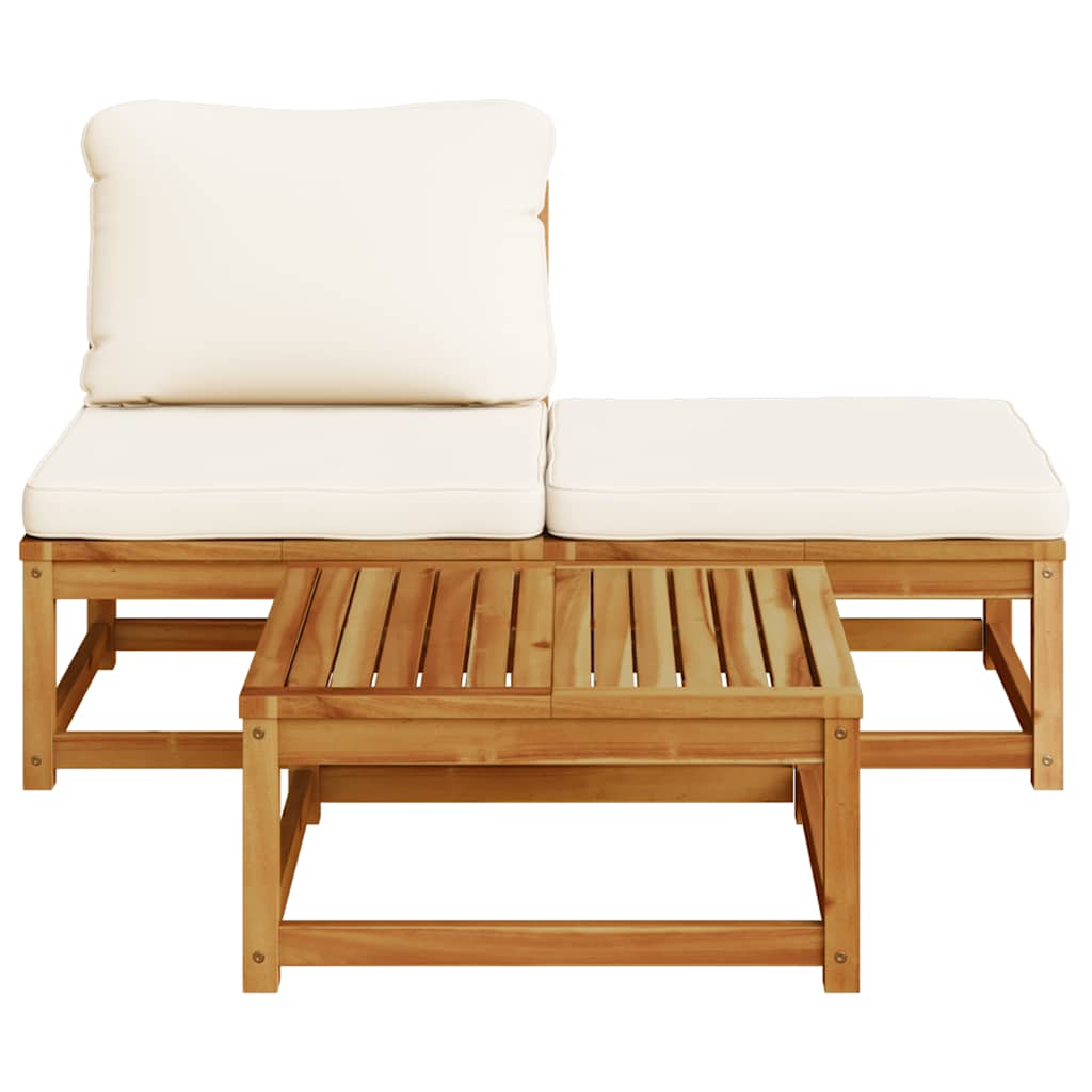 3 Pcs conjunto lounge de jardim c/ almofadões acácia maciça
