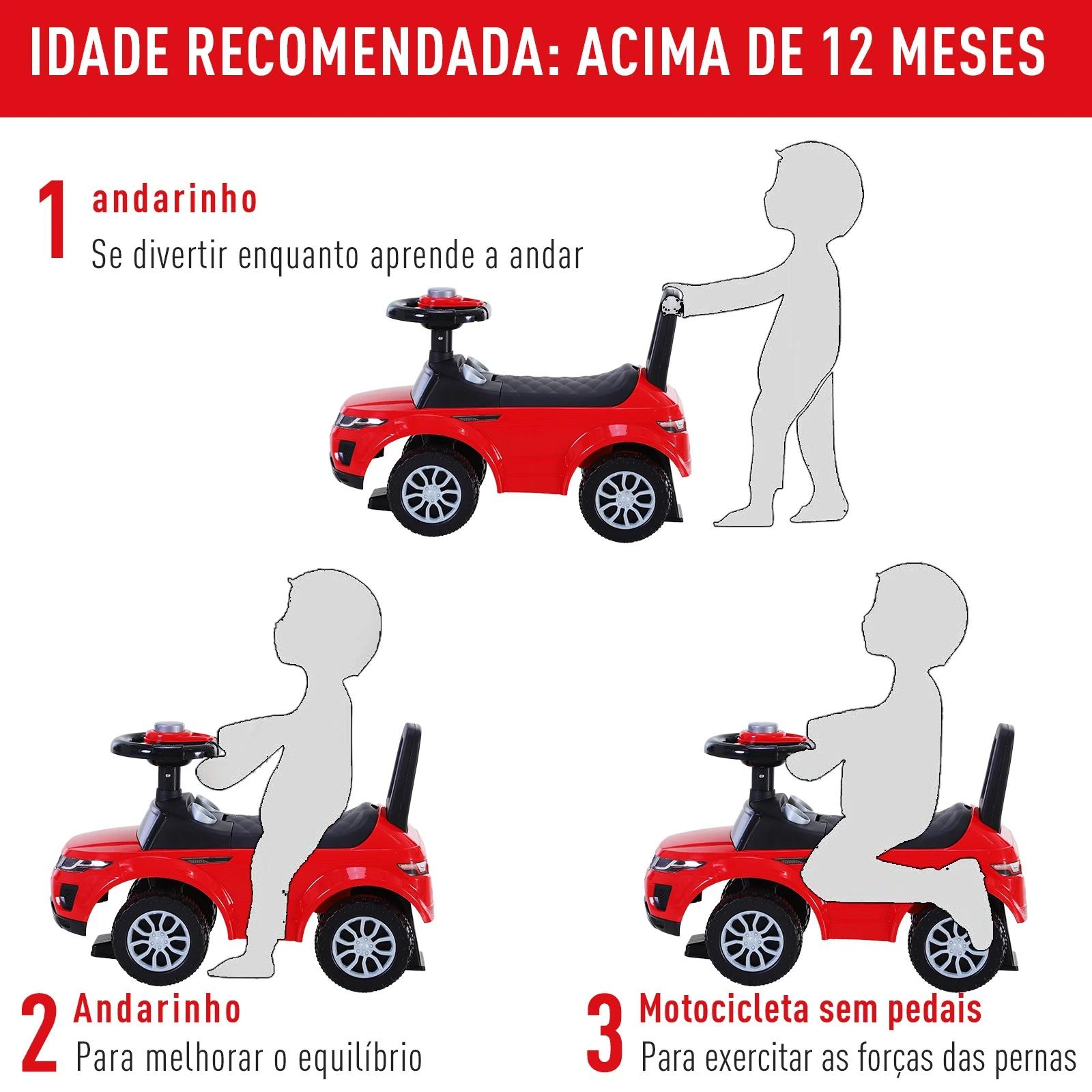 Carro andador para bebé sem pedais com alto-falante 60x38x42cm vermelho