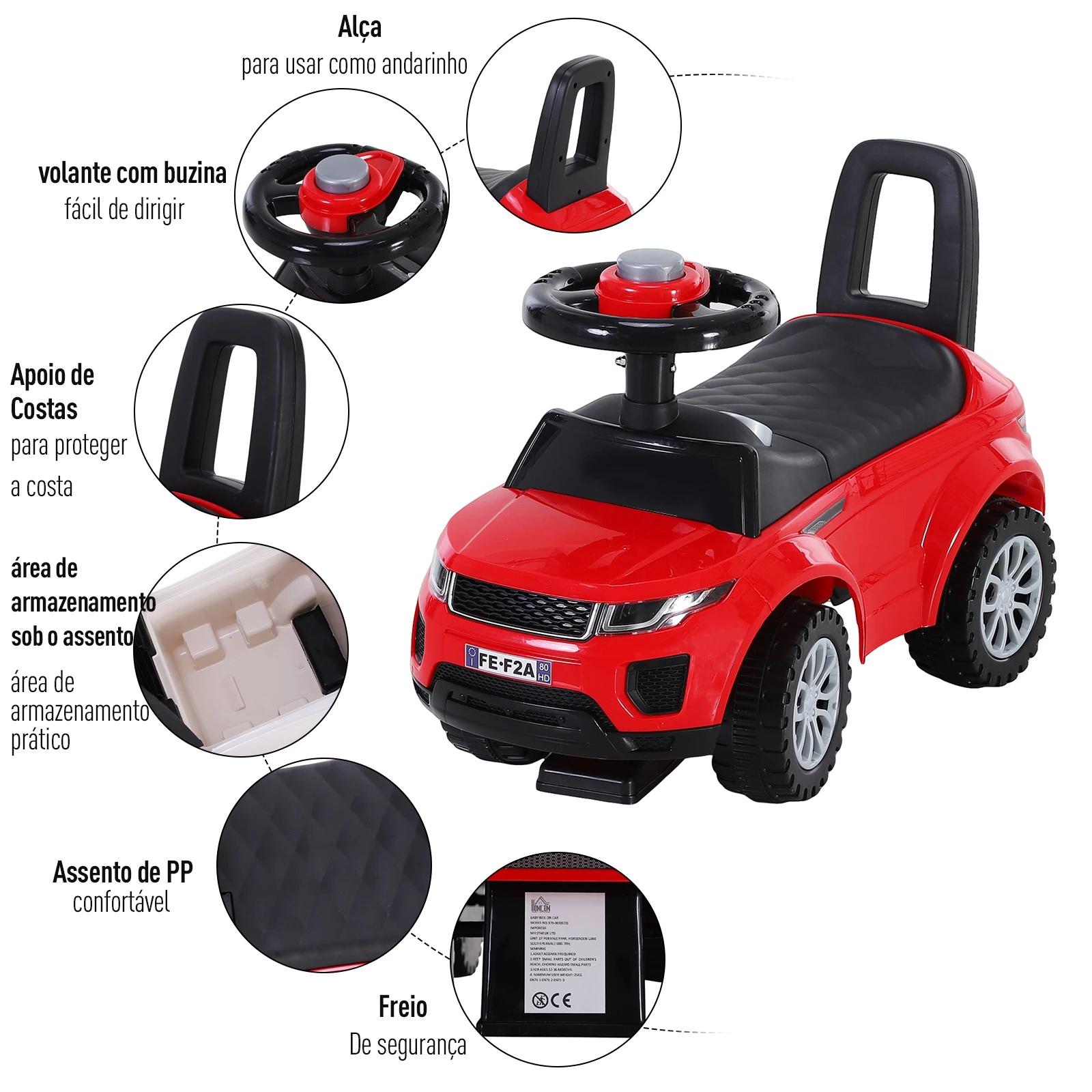 Carro andador para bebé sem pedais com alto-falante 60x38x42cm vermelho