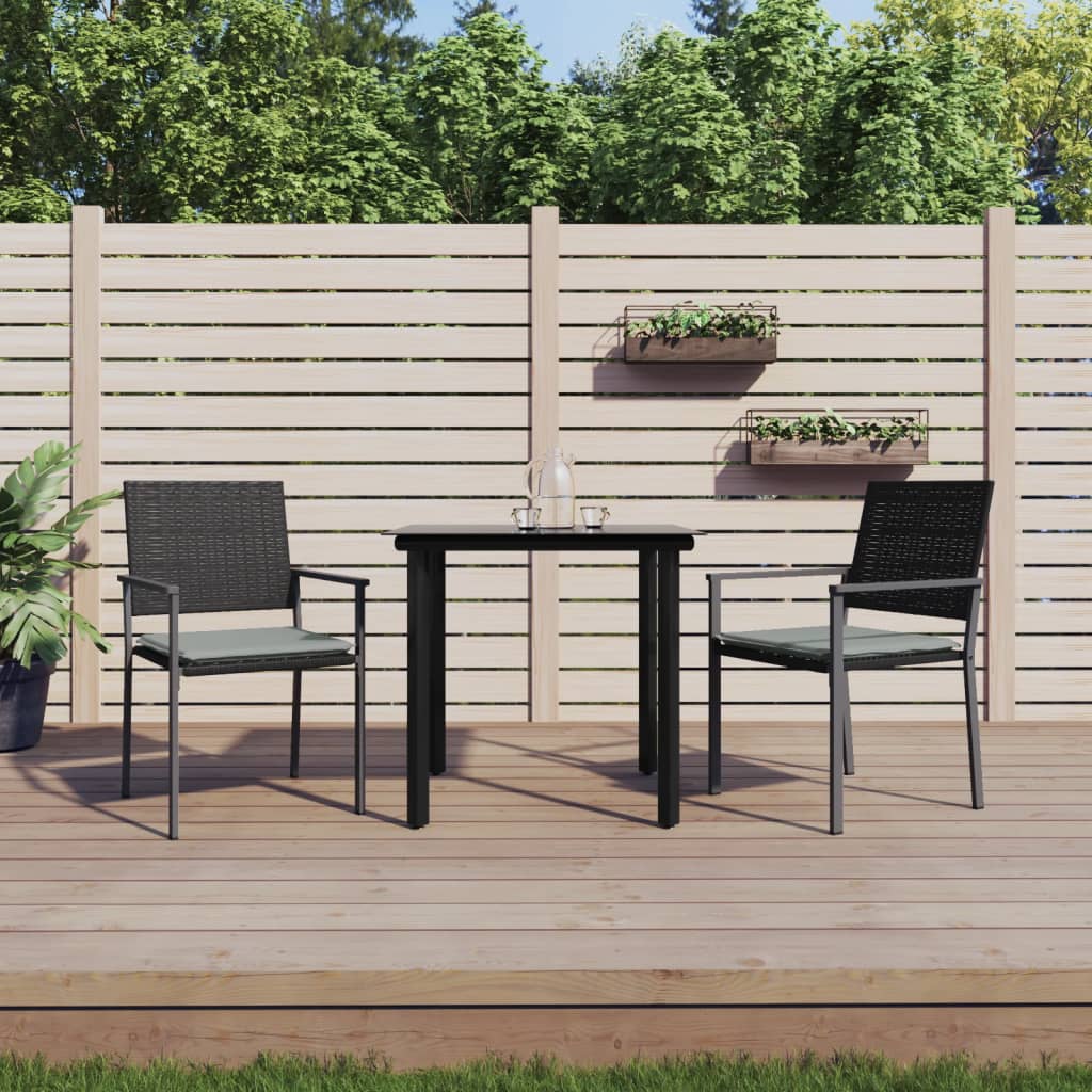 3 Pcs conjunto de jantar p/ jardim c/ almofadões vime PE e aço