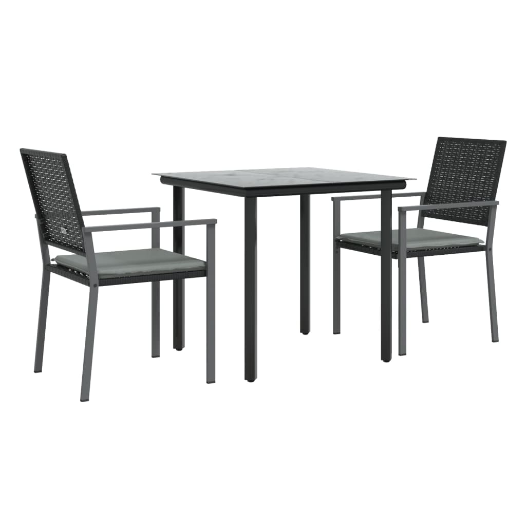 3 Pcs conjunto de jantar p/ jardim c/ almofadões vime PE e aço