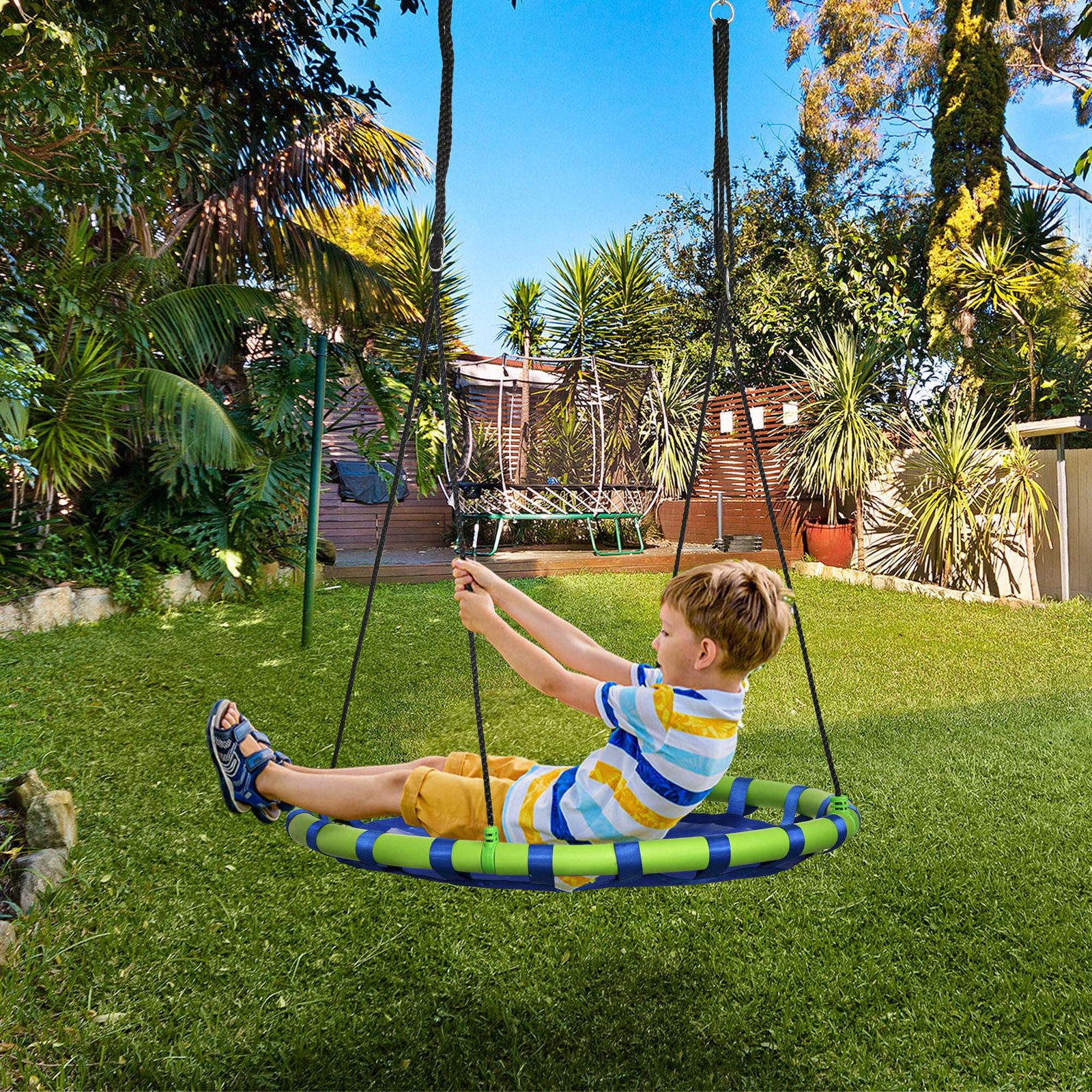 Baloiço infantil ninho com altura ajustável para crianças de 3-8 anos carga 150 kg para exterior ø100x120-180 cm azul