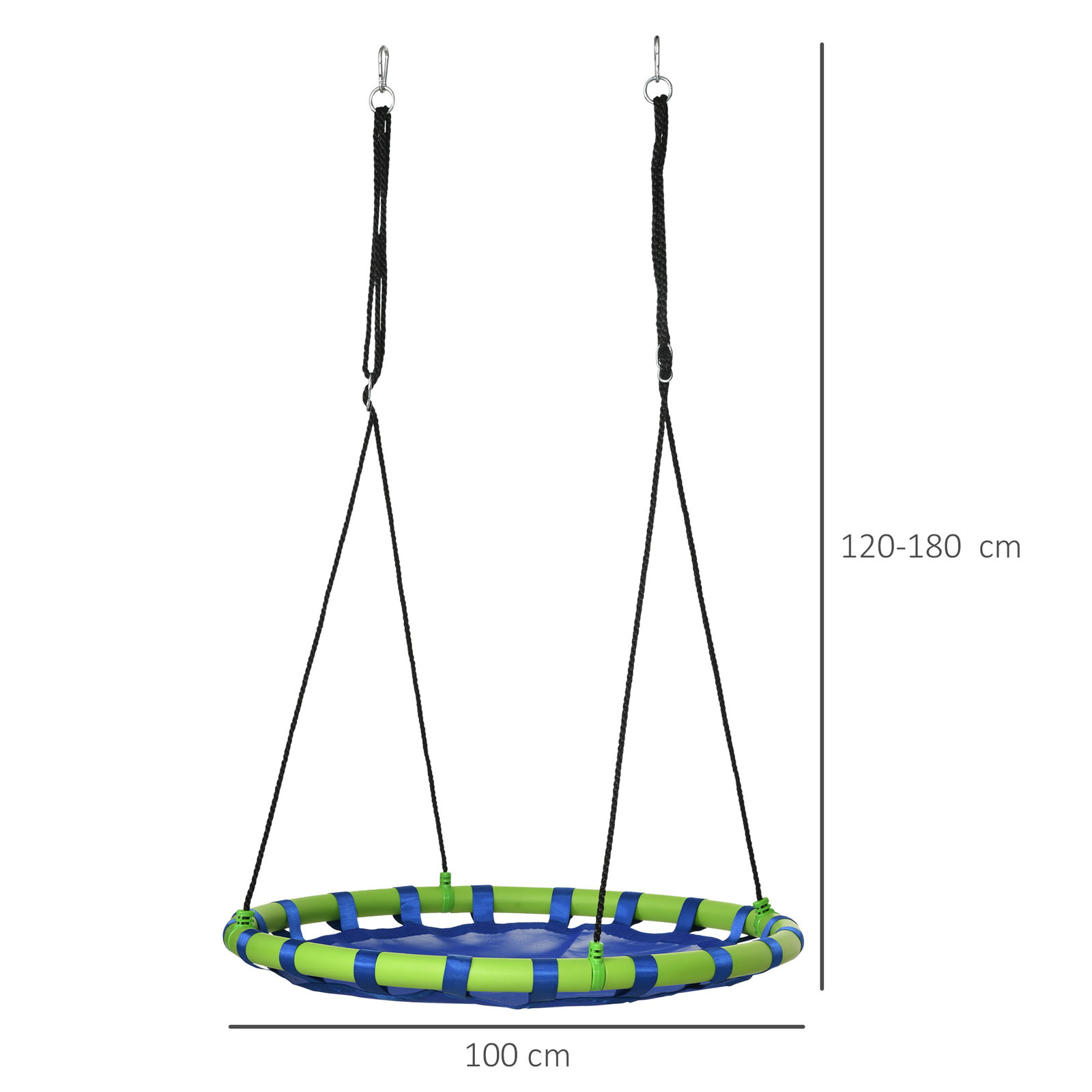 Baloiço infantil ninho com altura ajustável para crianças de 3-8 anos carga 150 kg para exterior ø100x120-180 cm azul