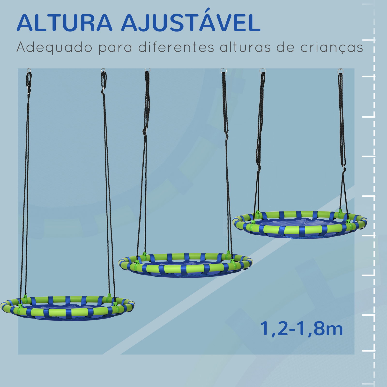 Baloiço infantil ninho com altura ajustável para crianças de 3-8 anos carga 150 kg para exterior ø100x120-180 cm azul