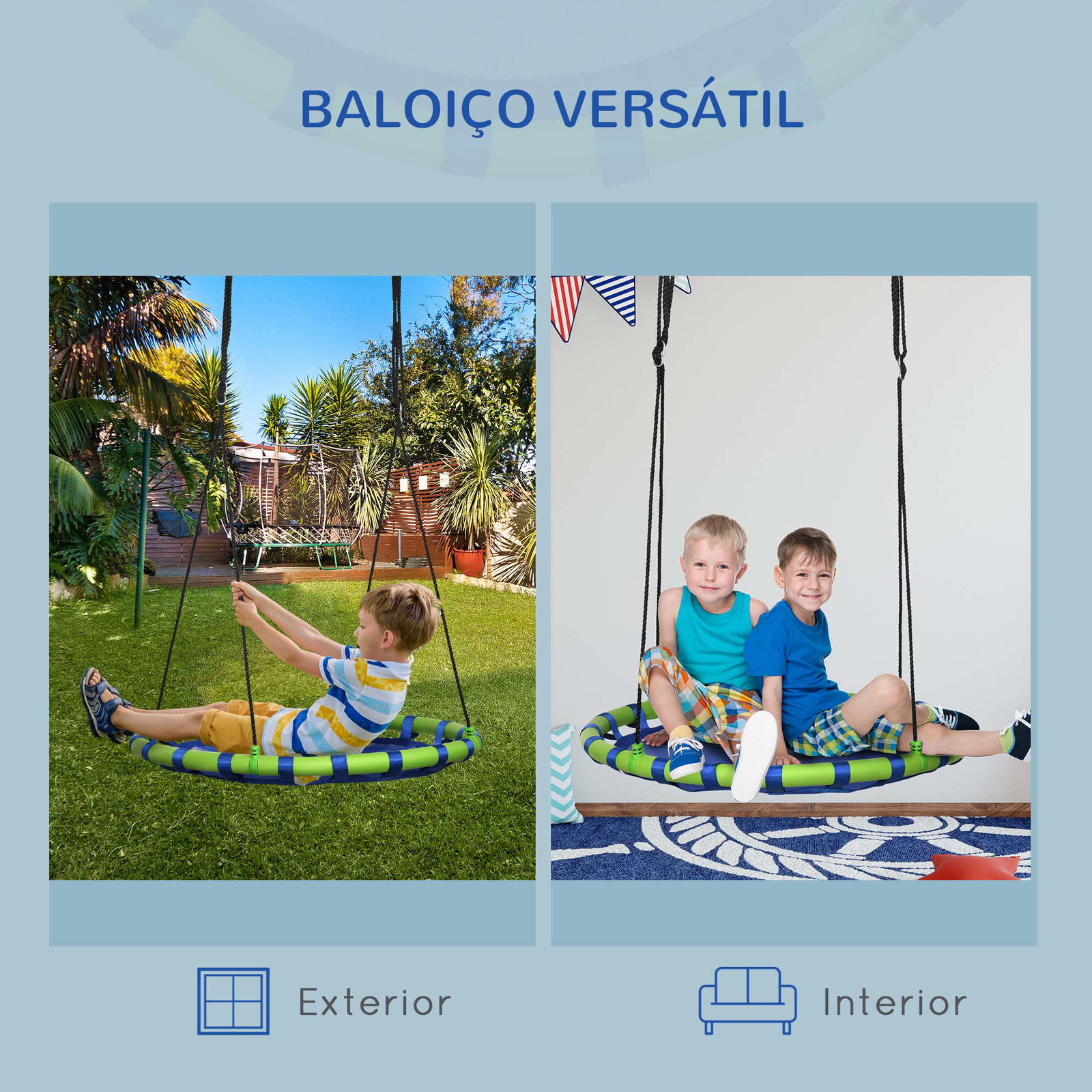 Baloiço infantil ninho com altura ajustável para crianças de 3-8 anos carga 150 kg para exterior ø100x120-180 cm azul