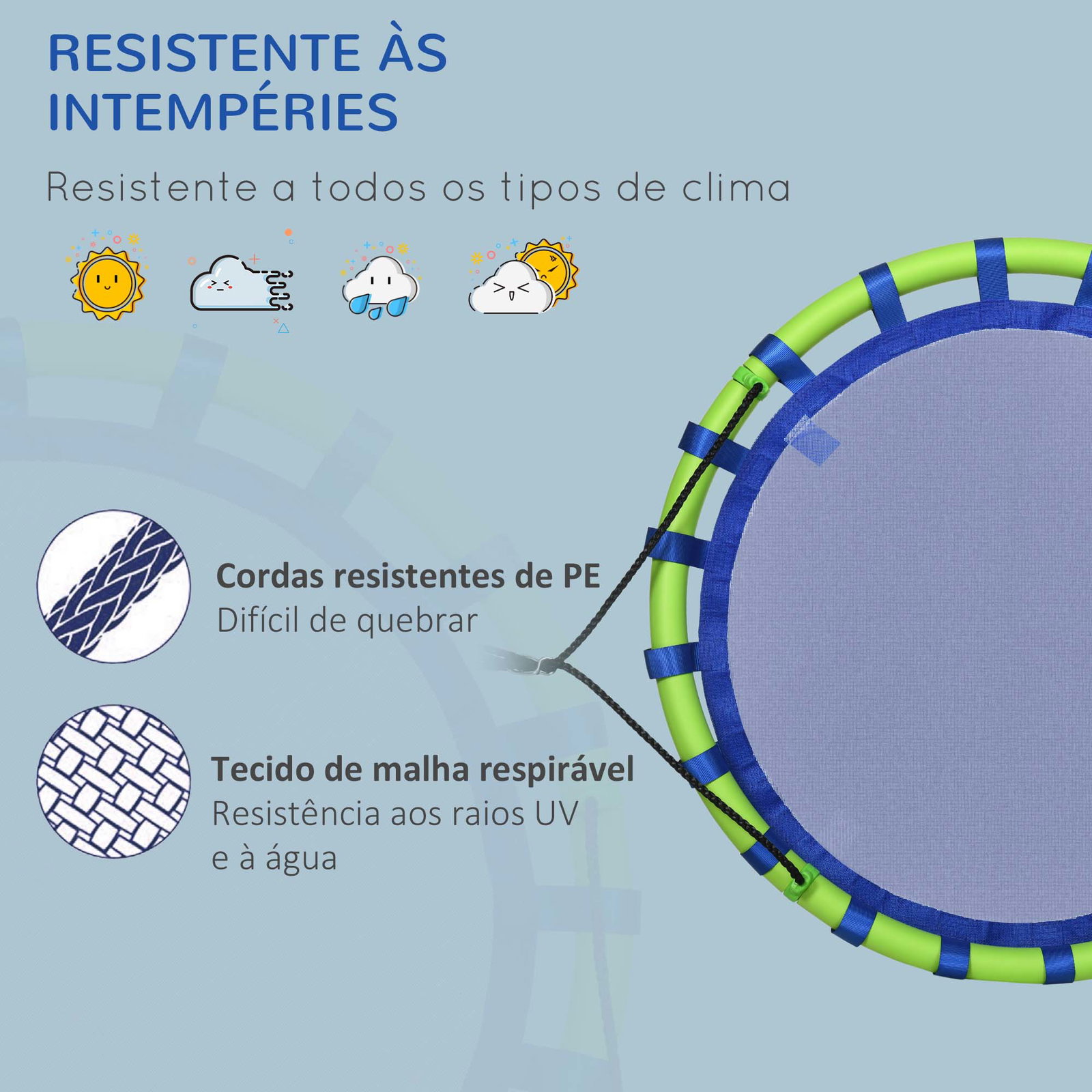 Baloiço infantil ninho com altura ajustável para crianças de 3-8 anos carga 150 kg para exterior ø100x120-180 cm azul