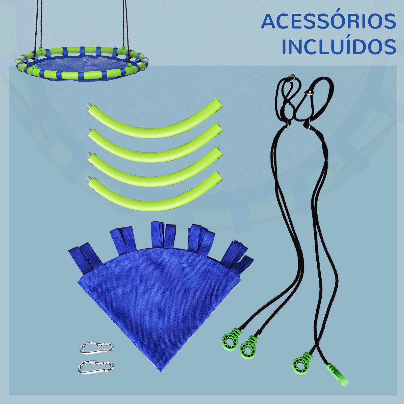 Baloiço infantil ninho com altura ajustável para crianças de 3-8 anos carga 150 kg para exterior ø100x120-180 cm azul