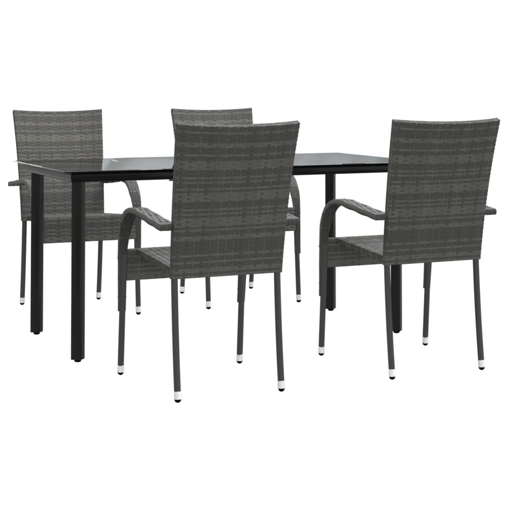 5 Pcs conjunto de jantar p/ jardim vime PE cinzento