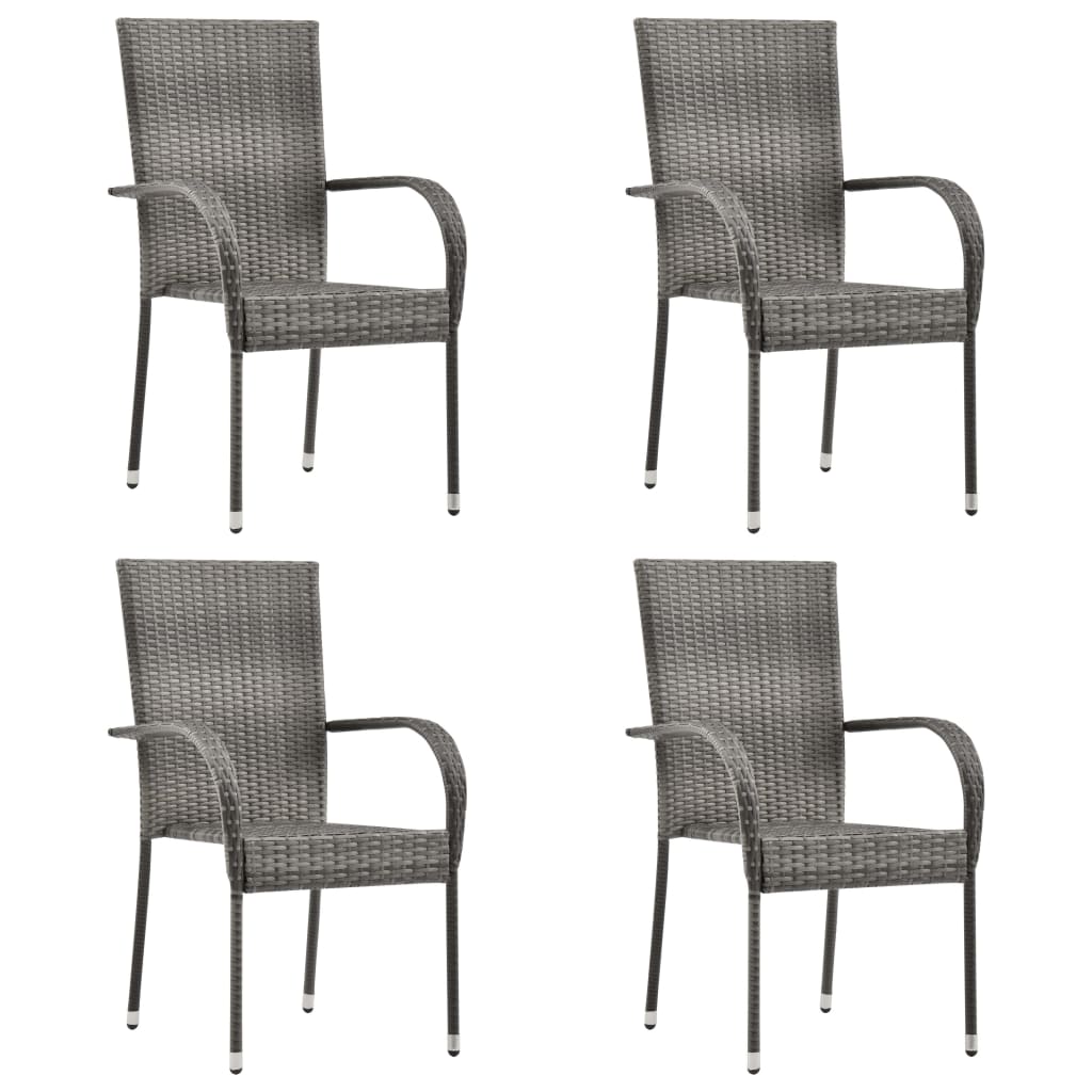 5 Pcs conjunto de jantar p/ jardim vime PE cinzento