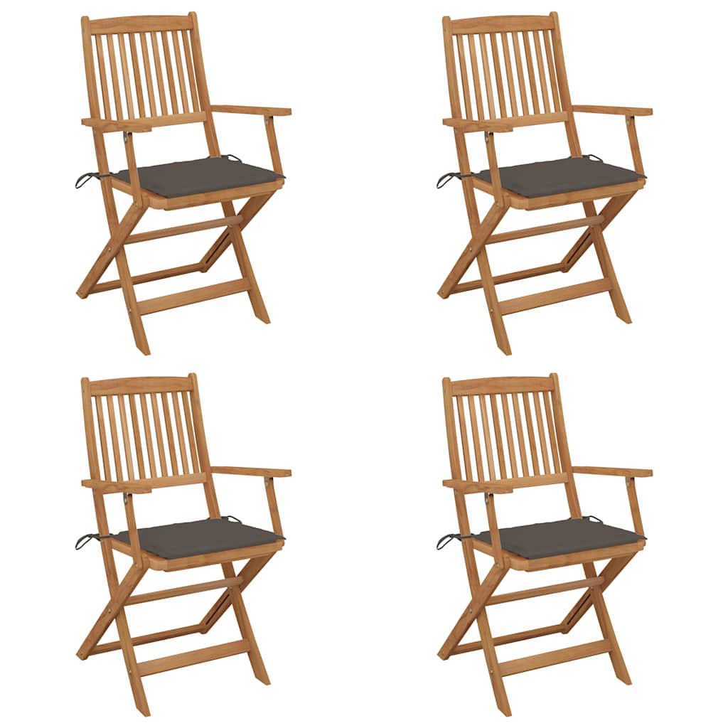 Cadeiras de jardim dobráveis c/ almofadões 4 pcs acácia maciça