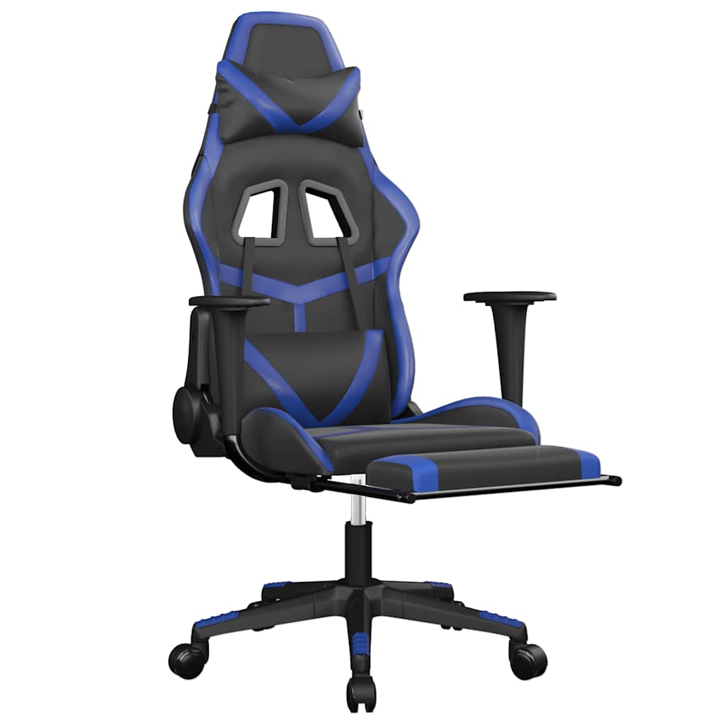 Cadeira gaming massagens c/ apoio pés couro artif. preto/azul