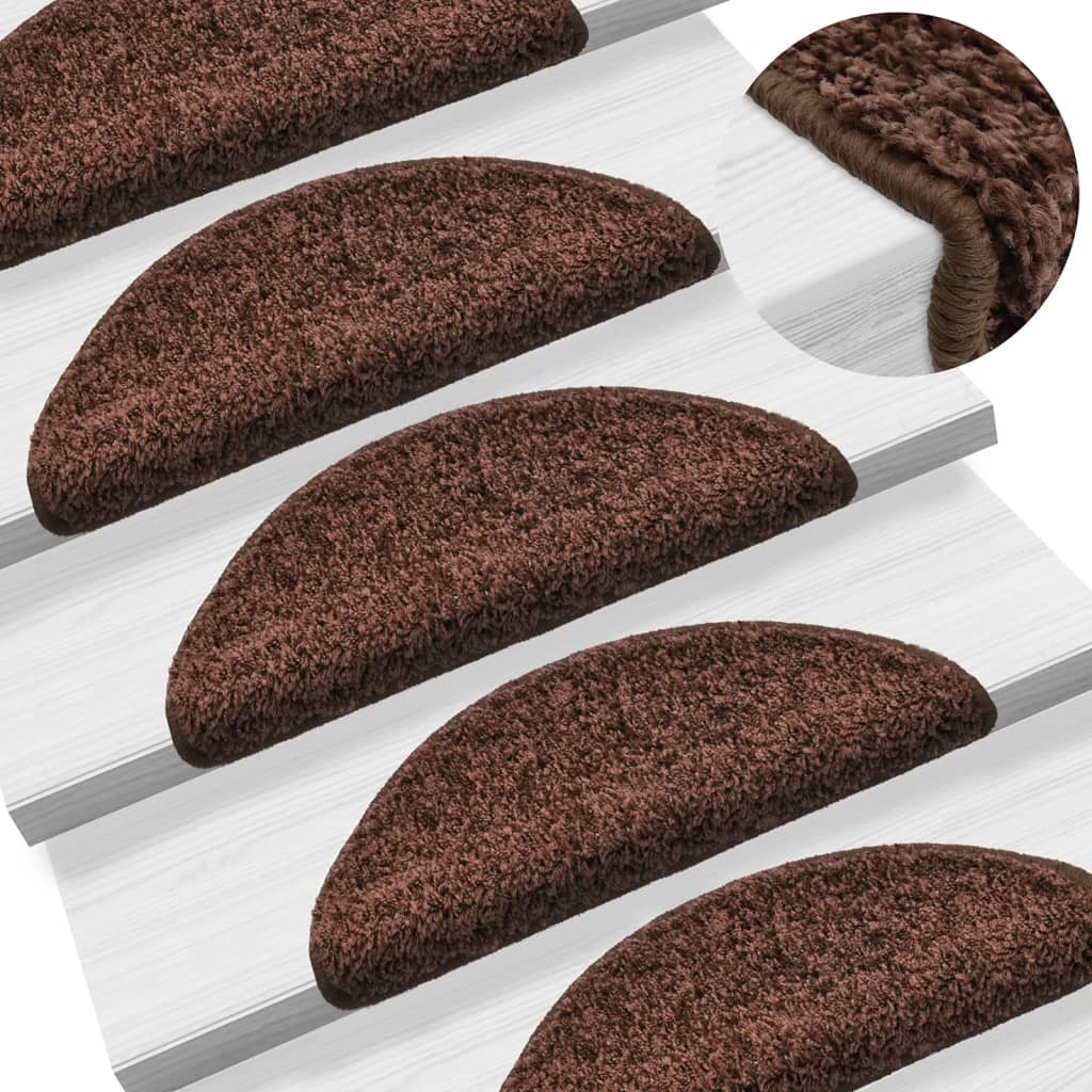 Tapetes de escada 15 peças 56x17x3 cm marrom semicircular