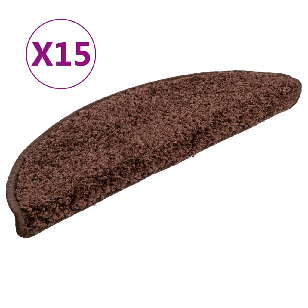Tapetes de escada 15 peças 56x17x3 cm marrom semicircular