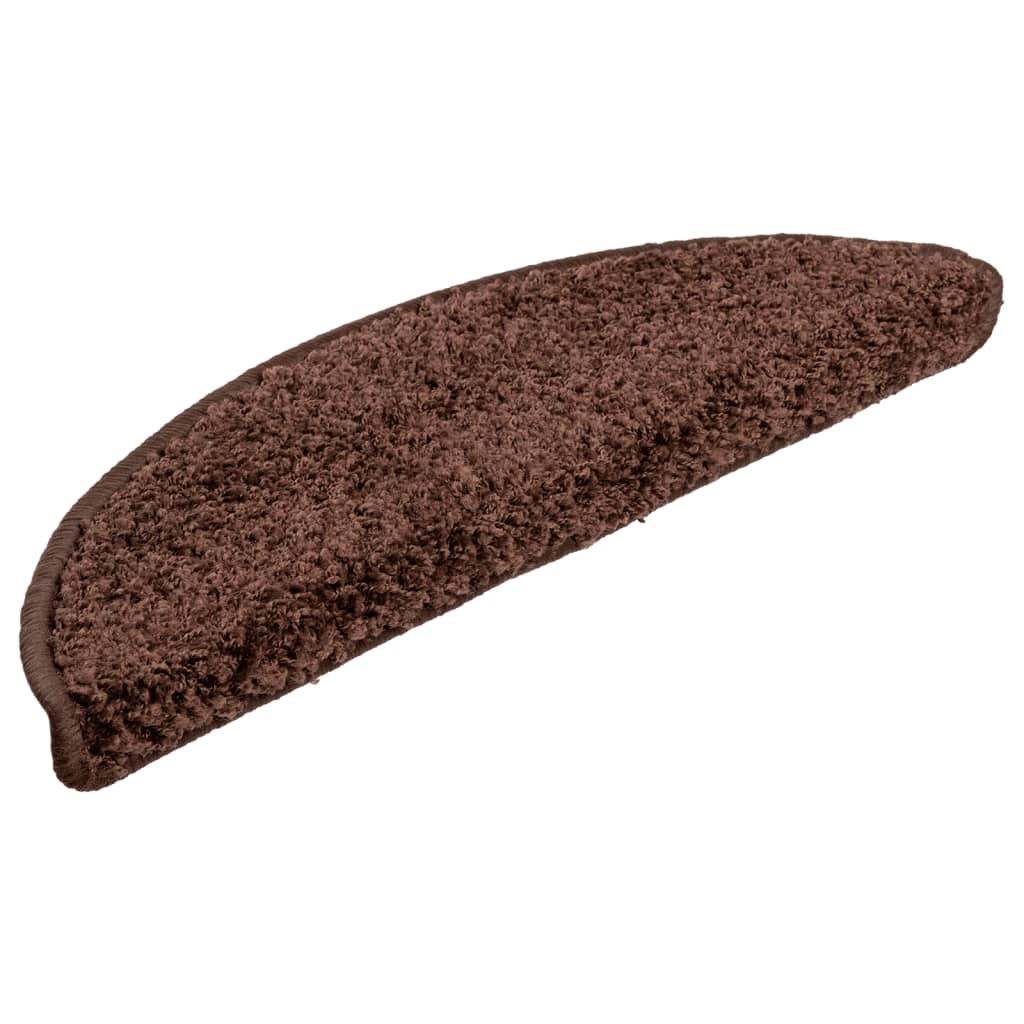 Tapetes de escada 15 peças 56x17x3 cm marrom semicircular