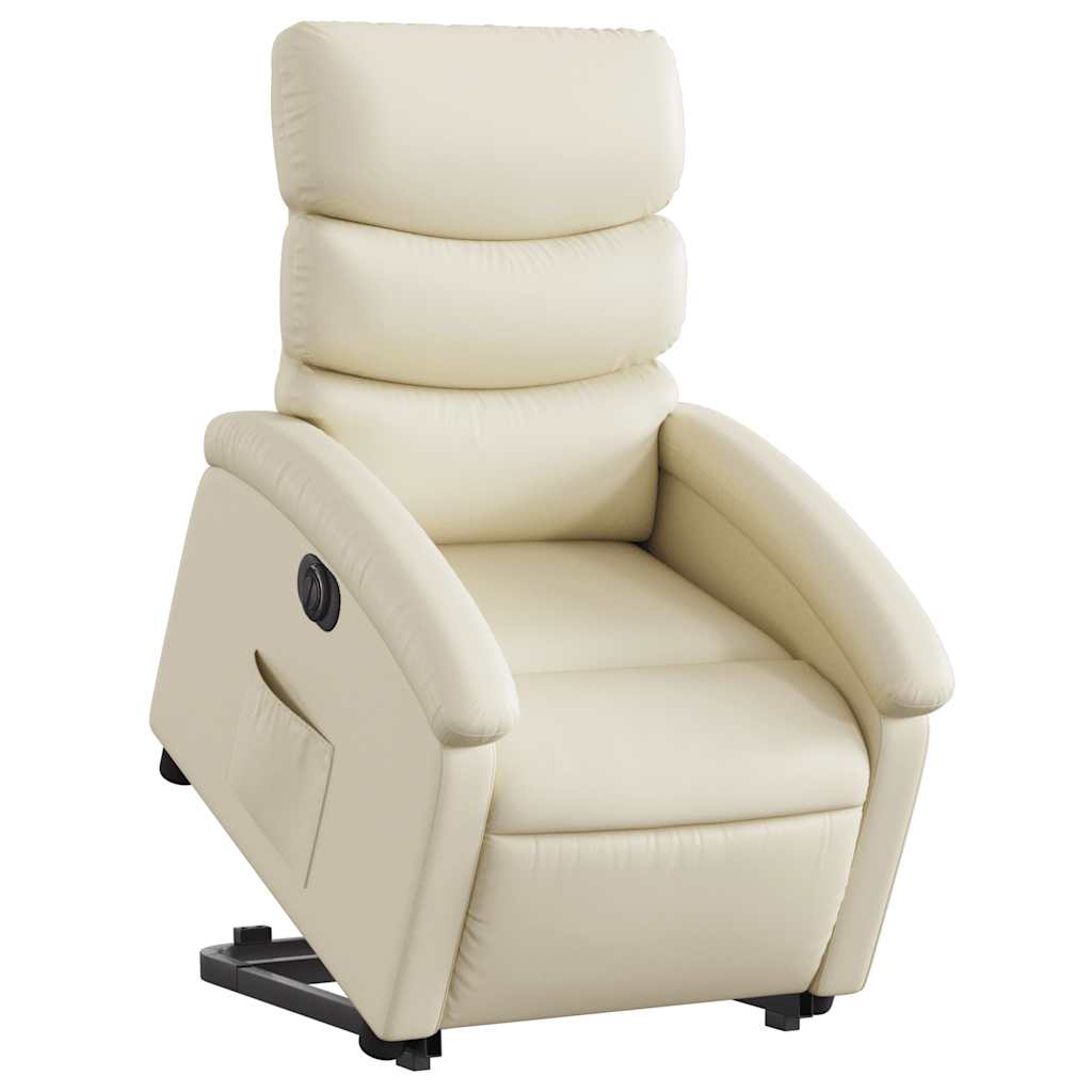 Poltrona reclinável elevatória elétrica couro artificial creme