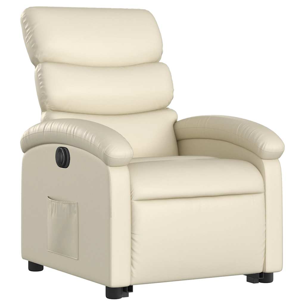 Poltrona reclinável elevatória elétrica couro artificial creme