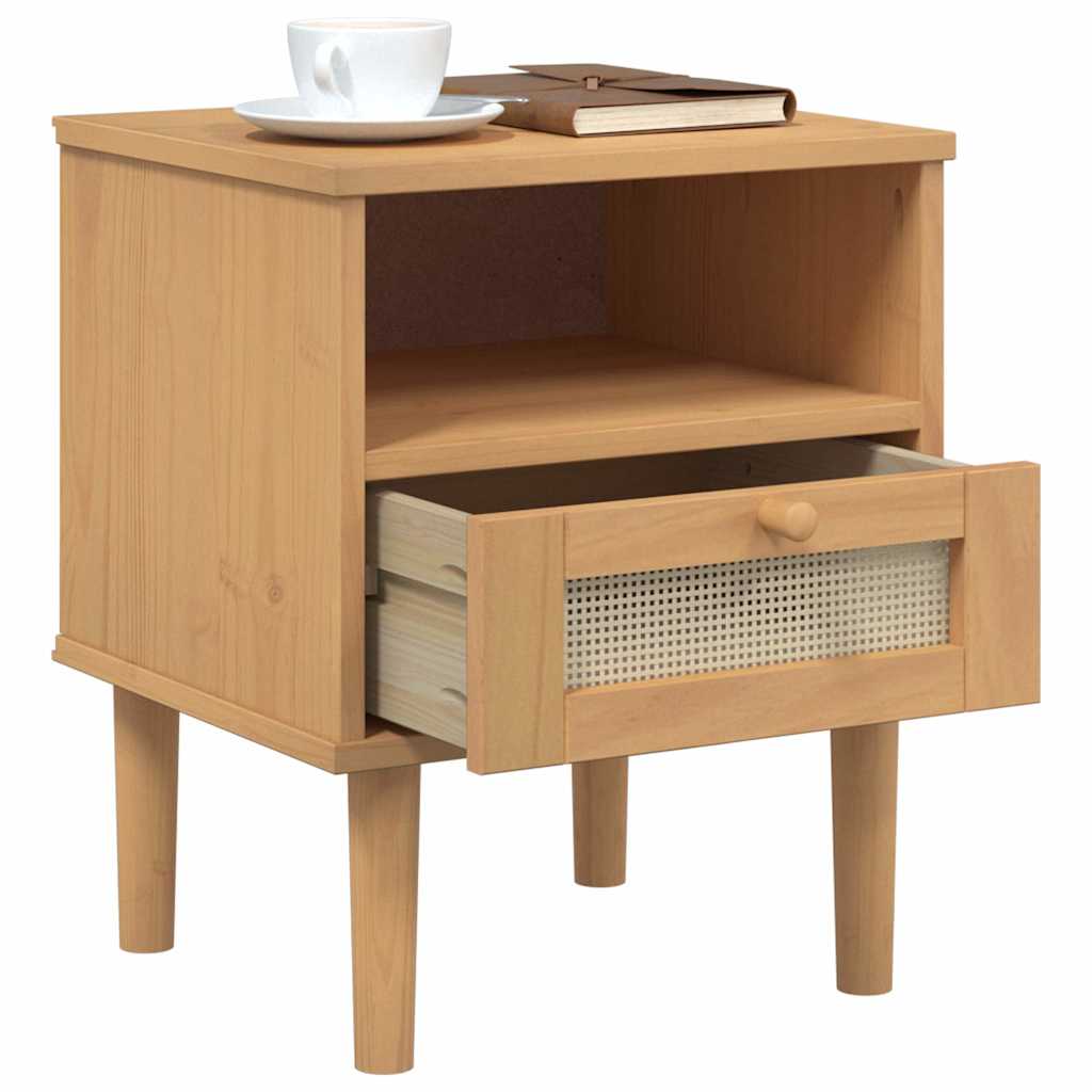 Mesa de cabeceira senja 40x35x48 cm pinho maciço castanho