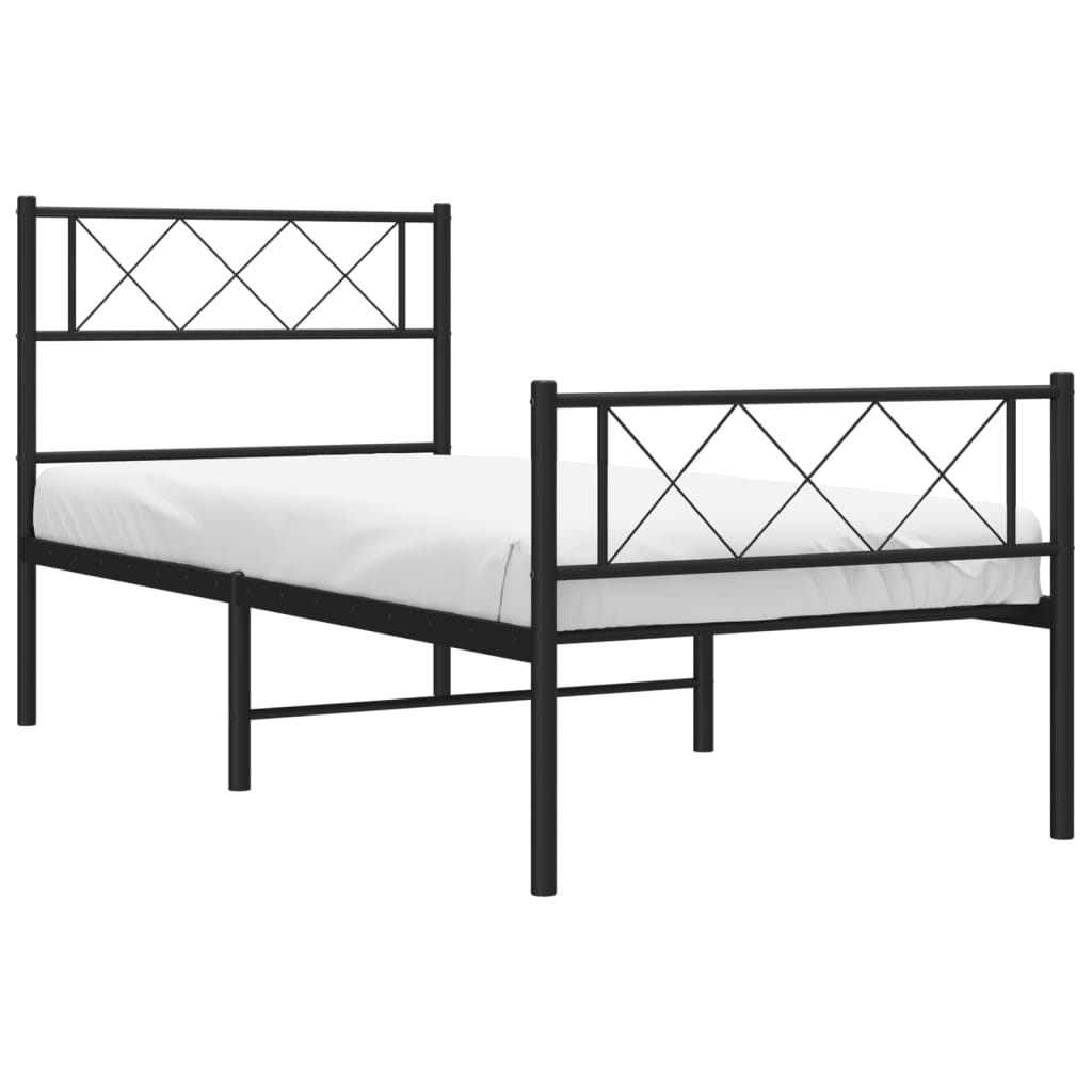 Estrutura de cama com cabeceira e pés 90x200 cm metal preto