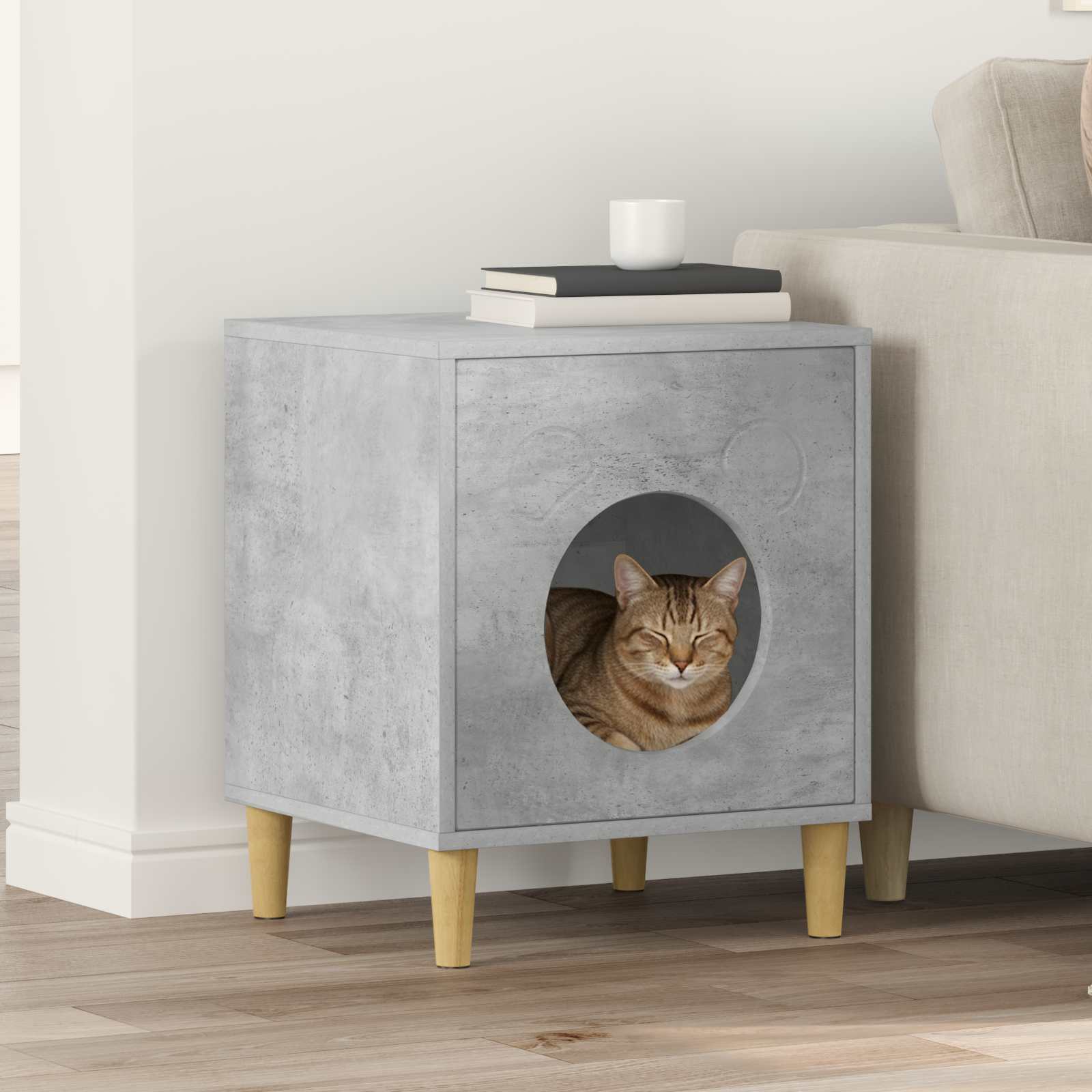 Casa para gatos concreto 42,5 x 40 x 53 cm derivados de madeira