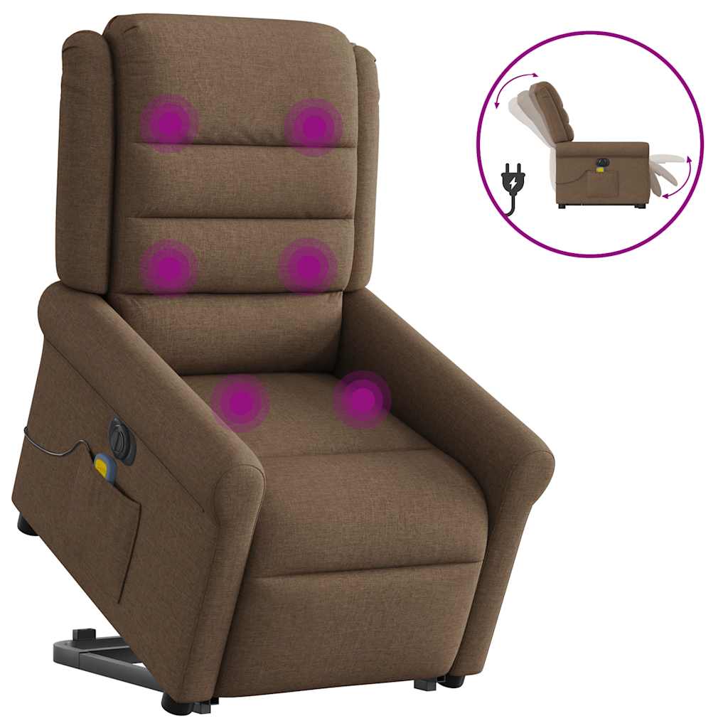 Poltrona elétrica elevatória massagens tecido castanho
