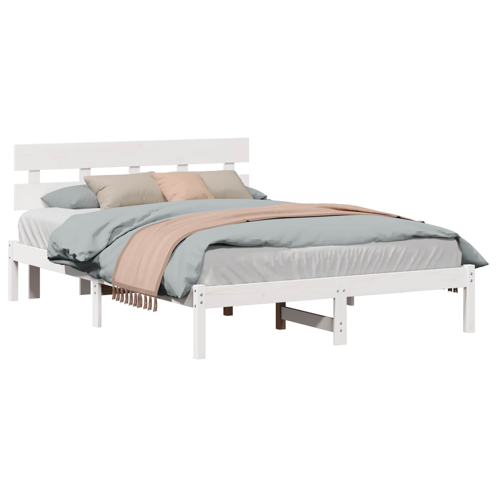 Estrutura da cama branco 160 x 200 cm madeira de pinho maciça