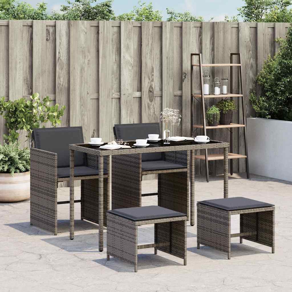 5 Pcs conjunto de jantar p/ jardim c/ almofadões vime PE cinza
