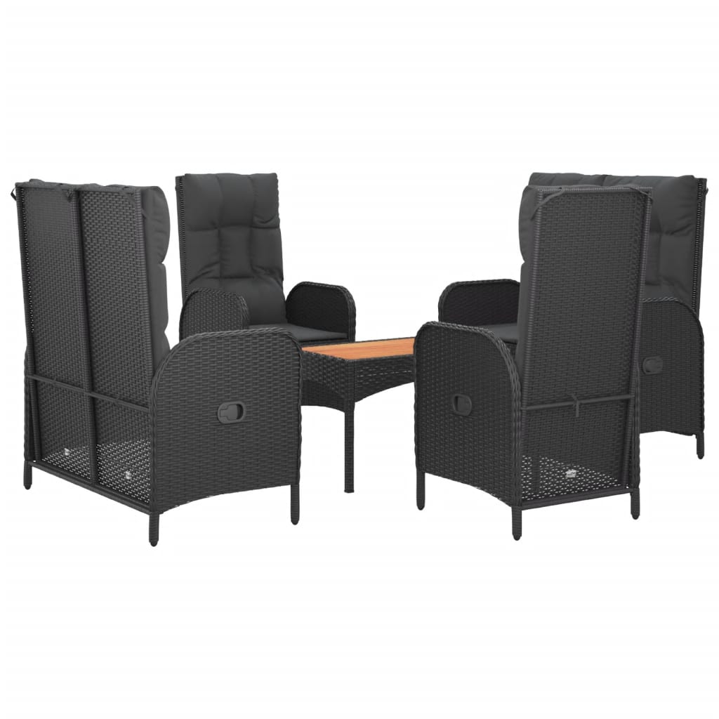 5 Pcs conjunto de jantar p/ jardim c/ almofadões vime PE preto