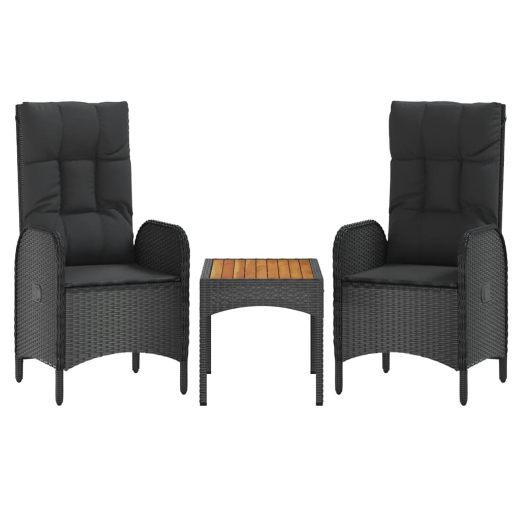 5 Pcs conjunto de jantar p/ jardim c/ almofadões vime PE preto