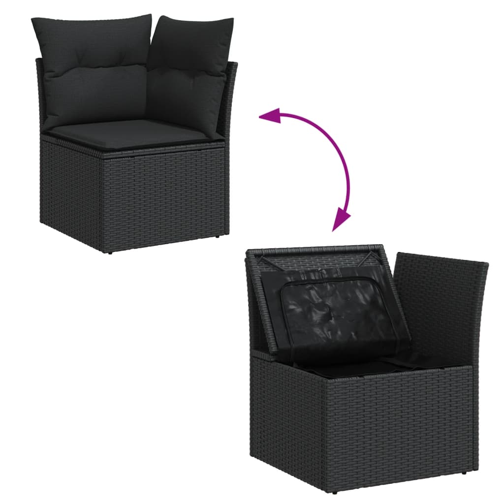 6 Pcs conjunto sofás de jardim c/ almofadões vime PE preto