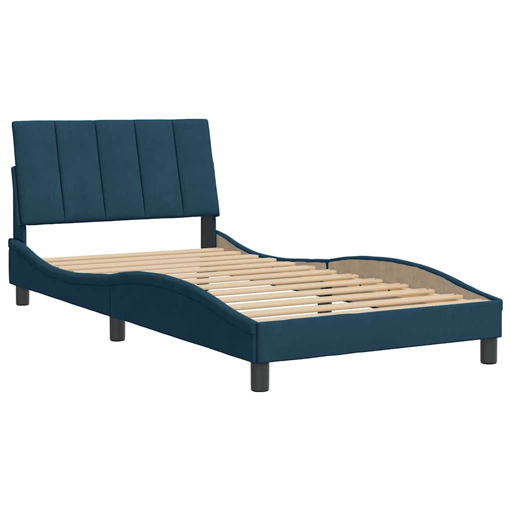 Estrutura de cama sem colchão hanko 100x200 cm veludo azul