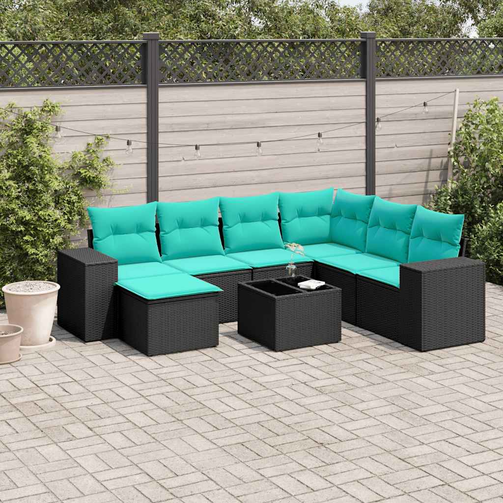Conjunto de sofá de jardim com 8 peças e almofadas em rattan sintético preto