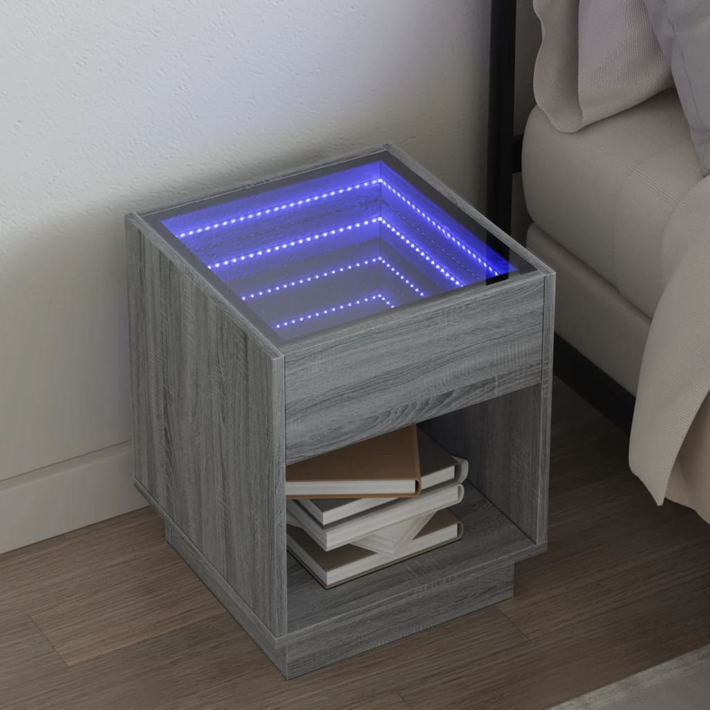 Mesa de cabeceira c/ LED infinity 40x40x50 cm cinzento sonoma