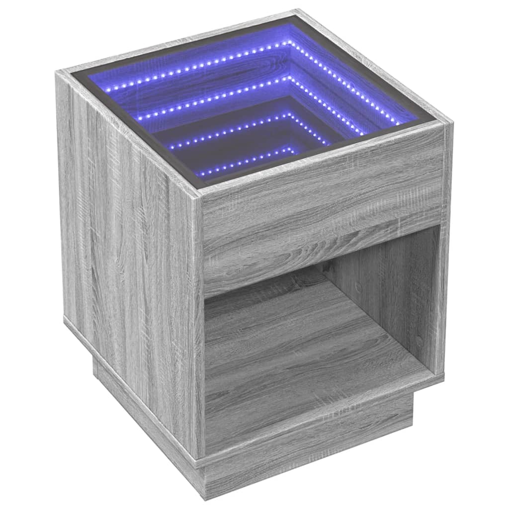 Mesa de cabeceira c/ LED infinity 40x40x50 cm cinzento sonoma