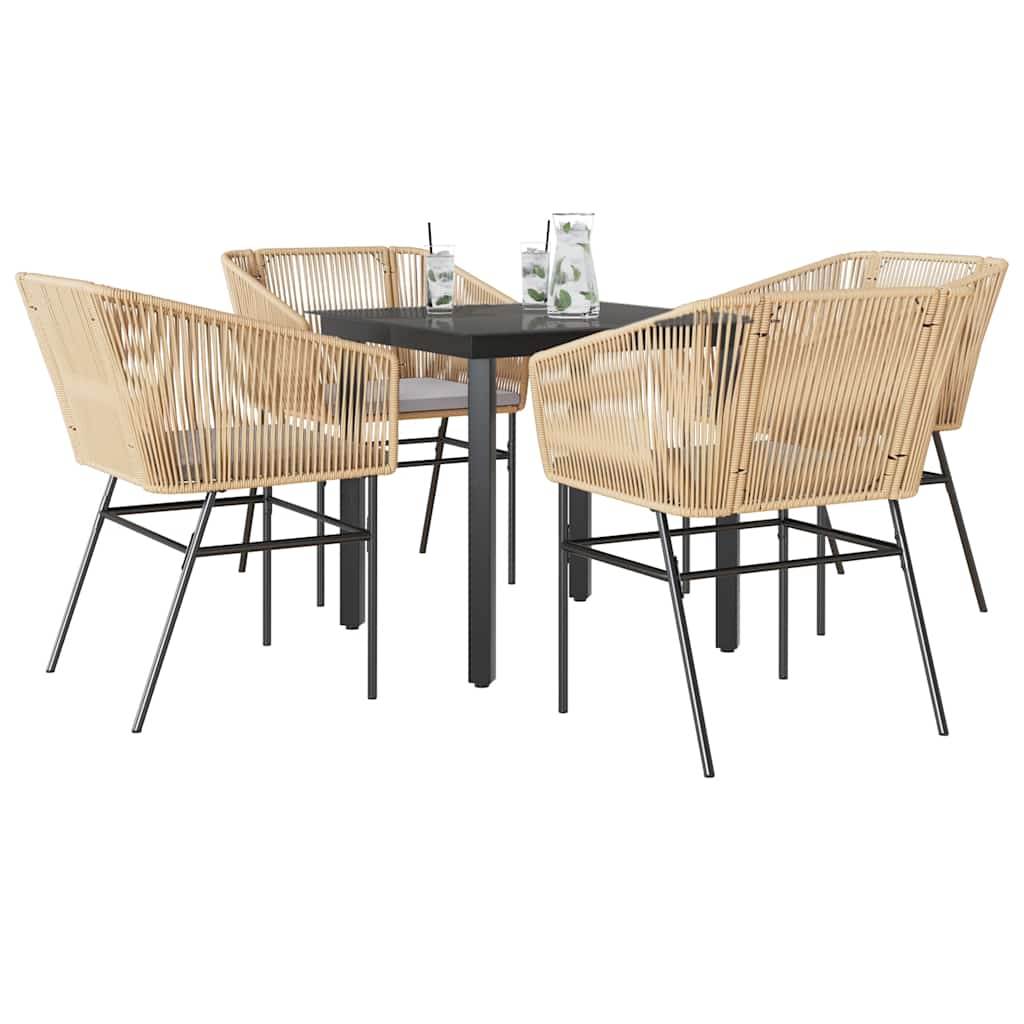 Conjunto jantar jardim 5 peças almofadas vidro vime PE castanho