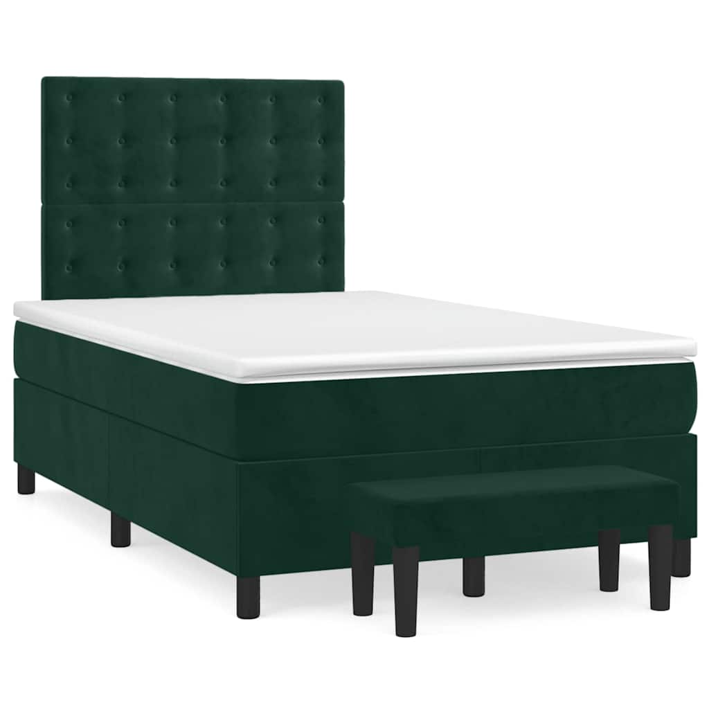 Cama boxspring com colchão 120x190 cm veludo verde-escuro