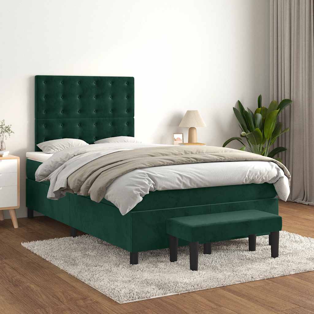 Cama boxspring com colchão 120x190 cm veludo verde-escuro
