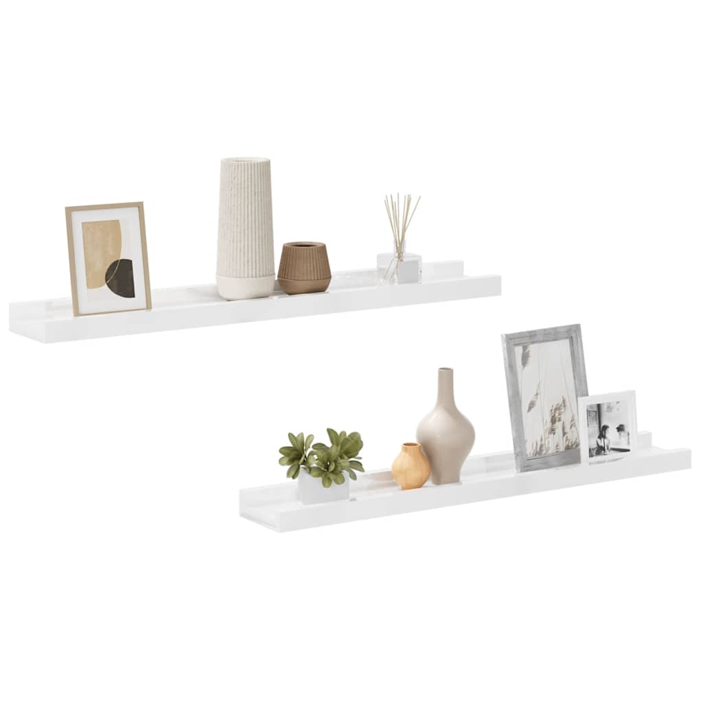 Prateleiras de parede 2 pcs 60x9x3 cm branco brilhante
