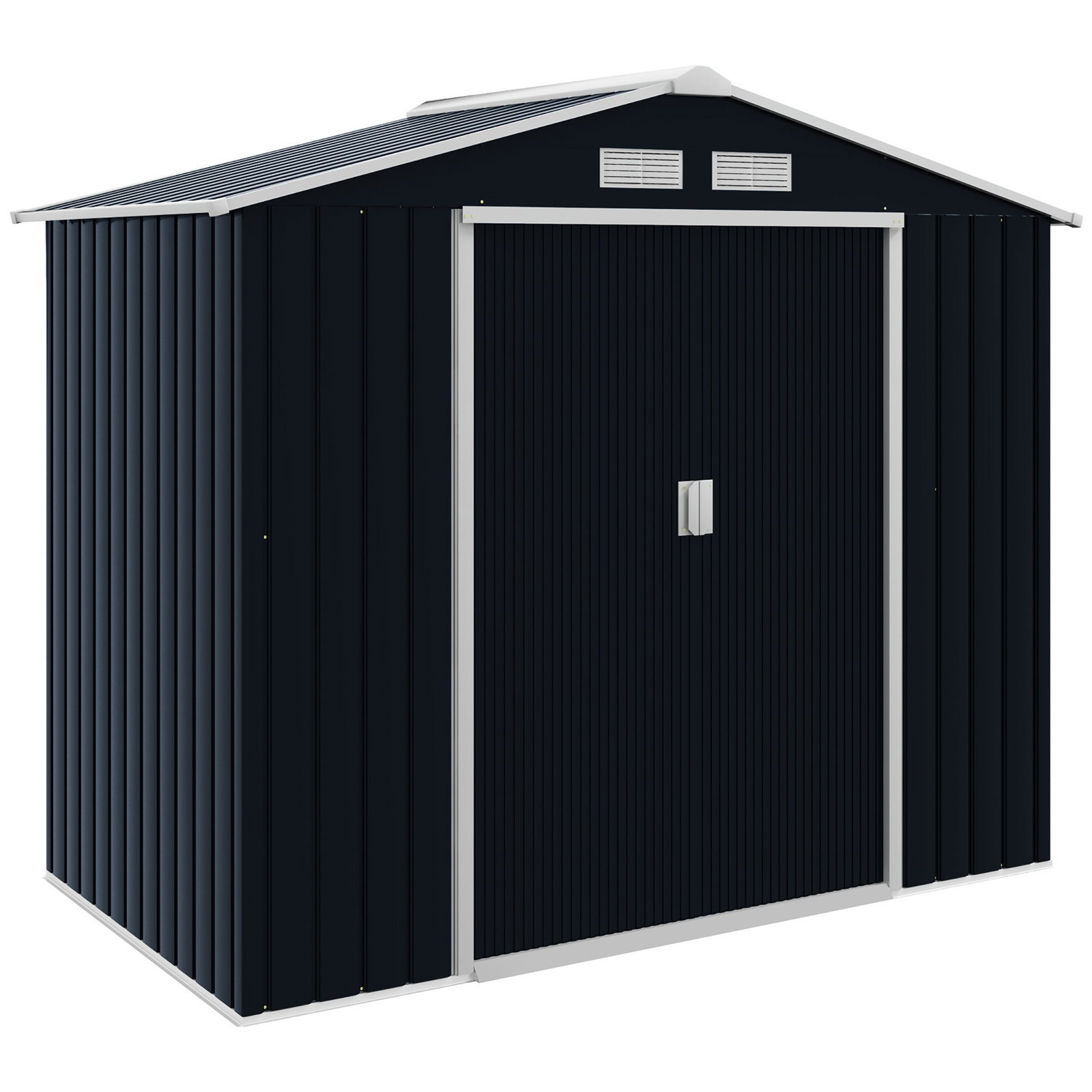 Abrigo de Jardim 213x130x185cm Abrigo de Jardim Metálico de Exterior com 2 Portas Deslizantes e 4 Janelas Cinza Escuro