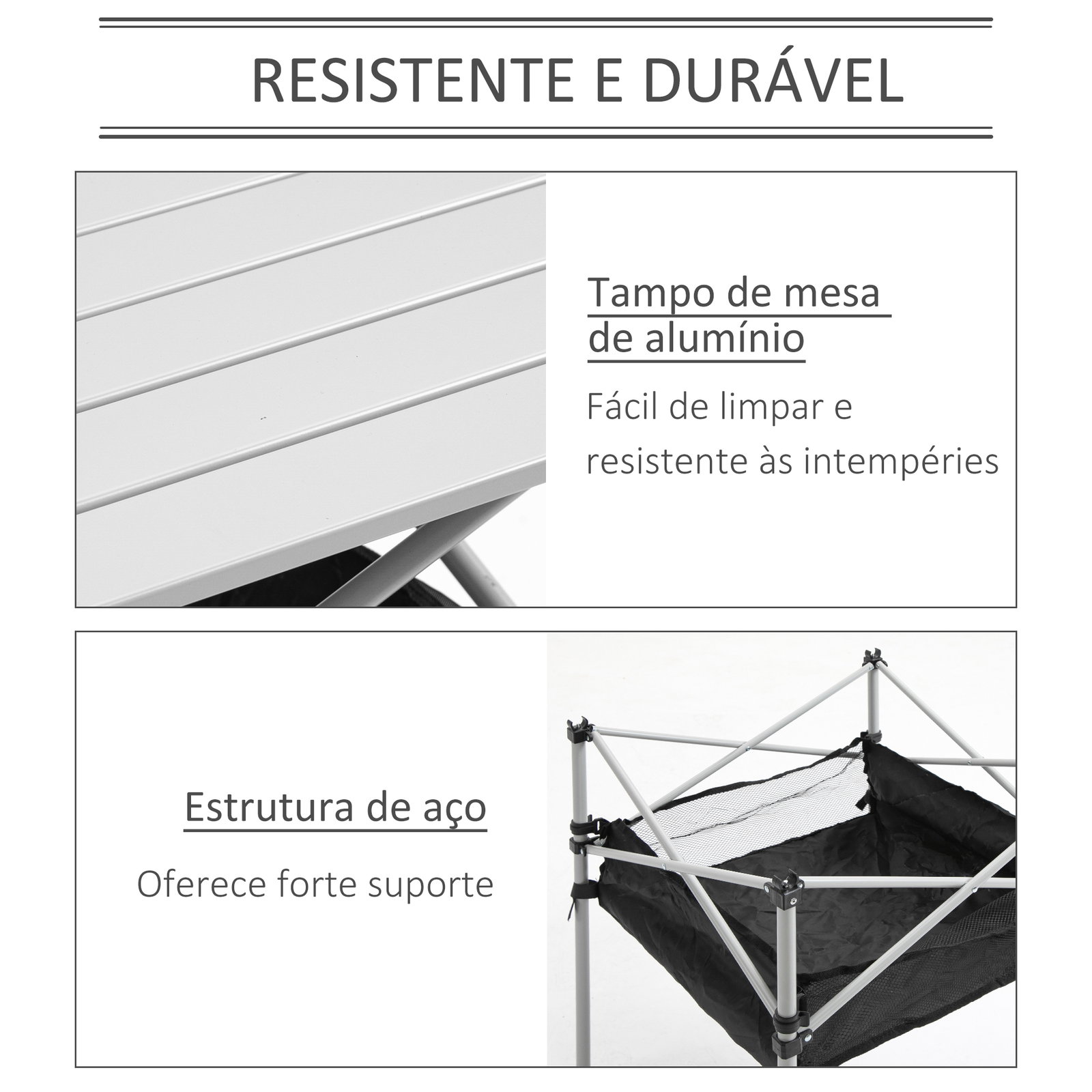 Mesa Dobrável de Campismo Mesa de Piquenique com Armazenamento e Bolsa de Transporte 70x70x69 cm Prata e Preto
