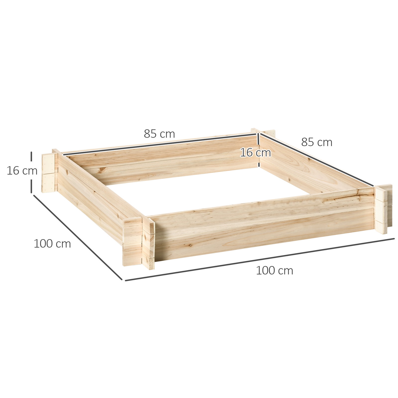 Caixa de Plantio de Madeira Quadrada de Chão Horta Vertical para Cultivos de Plantas Flores Ervas Terraço 100x100x16cm Madeira N