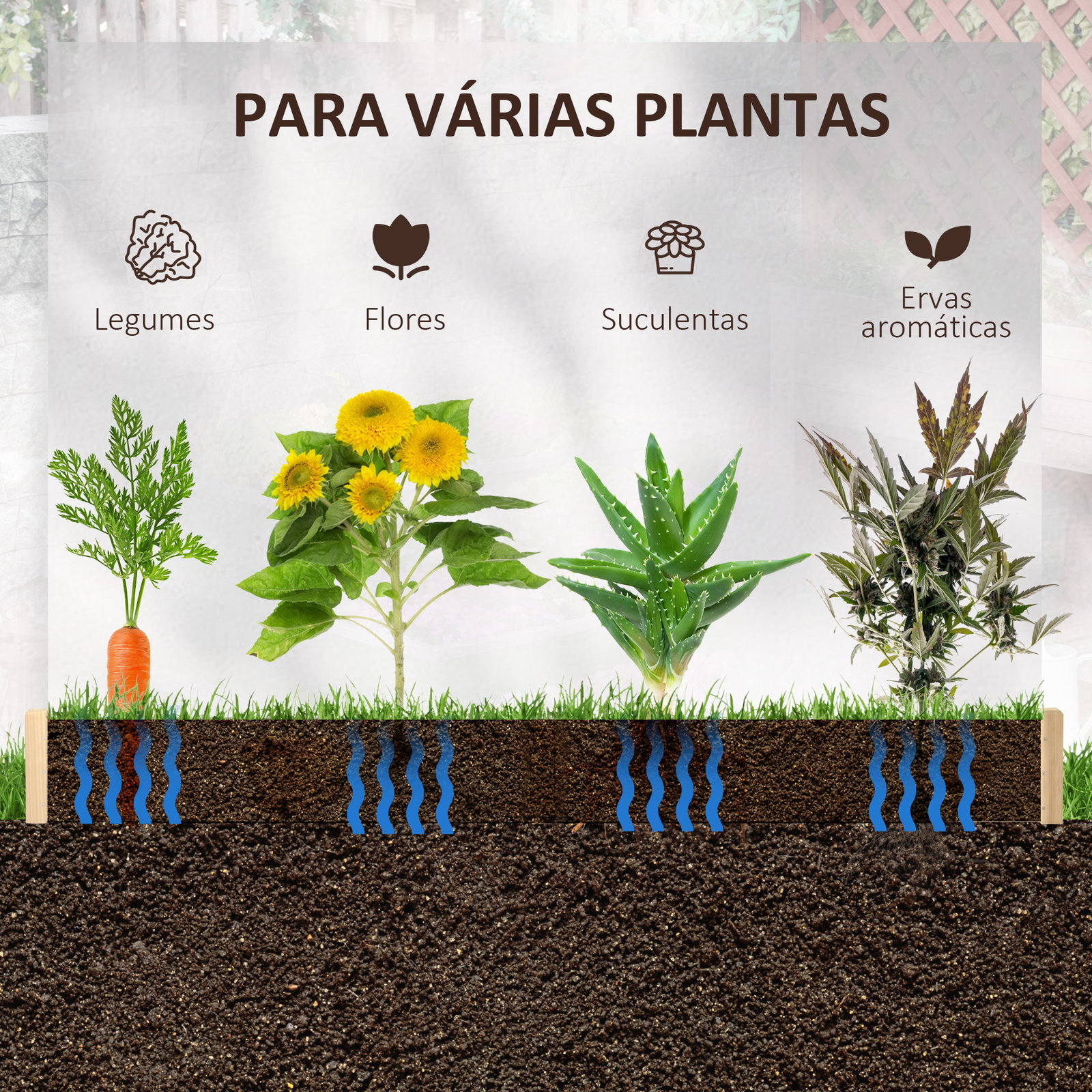 Caixa de Plantio de Madeira Quadrada de Chão Horta Vertical para Cultivos de Plantas Flores Ervas Terraço 100x100x16cm Madeira N