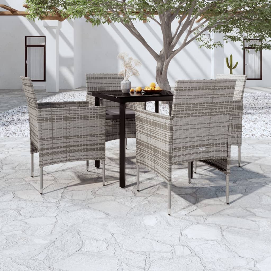 5 Pcs conjunto de jantar jardim com almofadões cinzento/preto