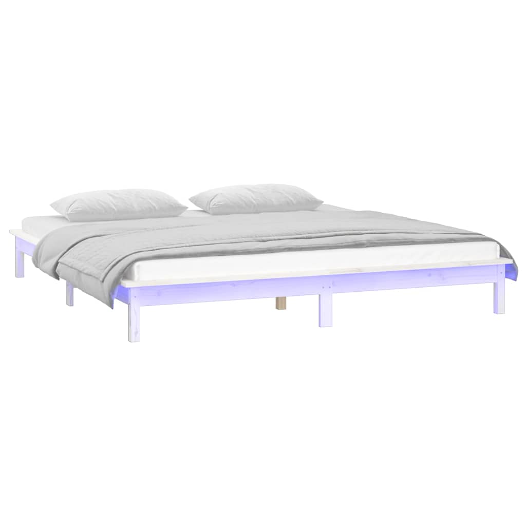 Estrutura cama c/ LED pequena casal 120x190 cm pinho branco