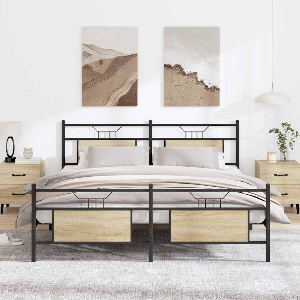Estrutura de cama sem colchão 180x200cm metal carvalho sonoma